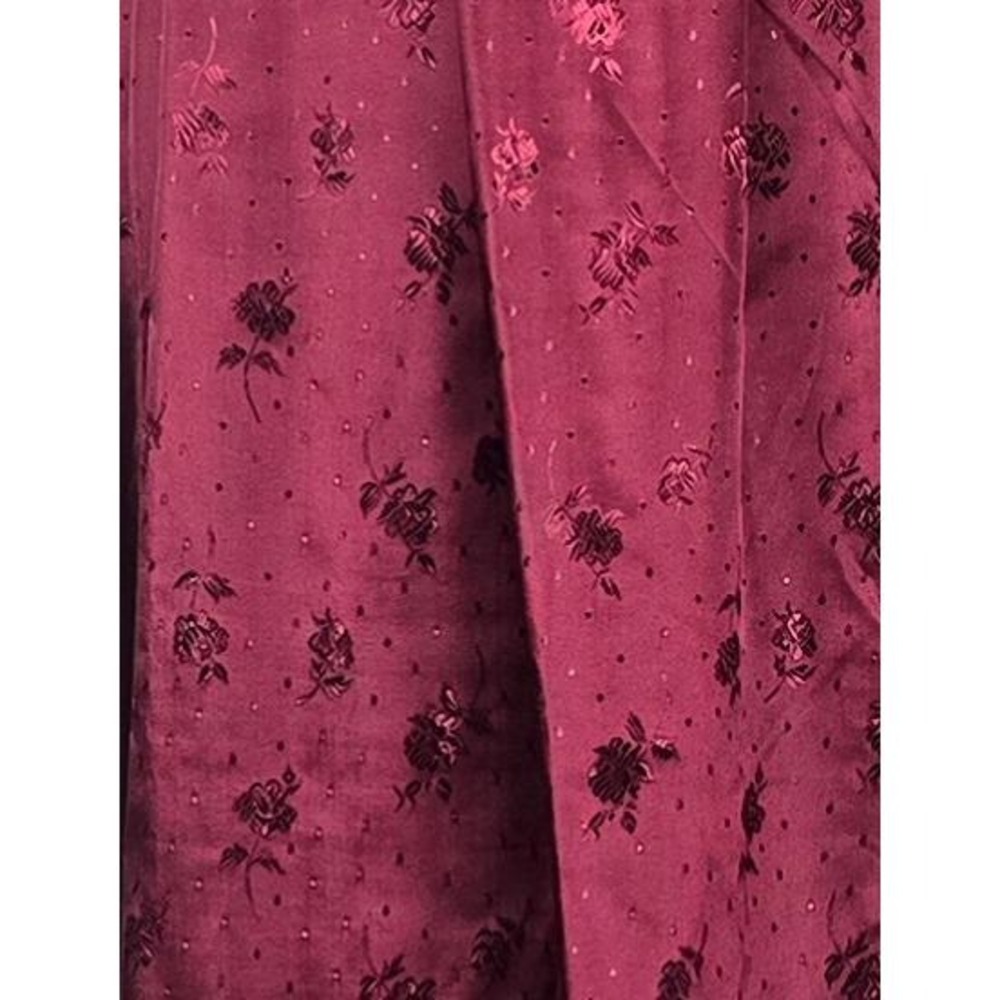 Vintage 80s Burgundy Floral Satin Jacquard Gown ILGWU Union Made Prom Dress 7-8 - Picture 5 of 16